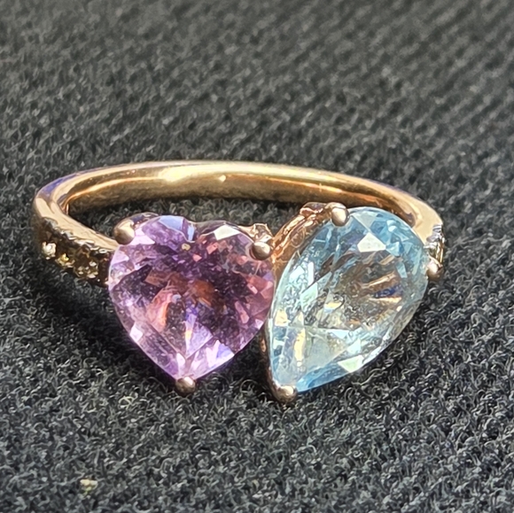 LeVian 14k Amethyst And Blue Topaz Ring Sz 7 - Picture 8 of 11
